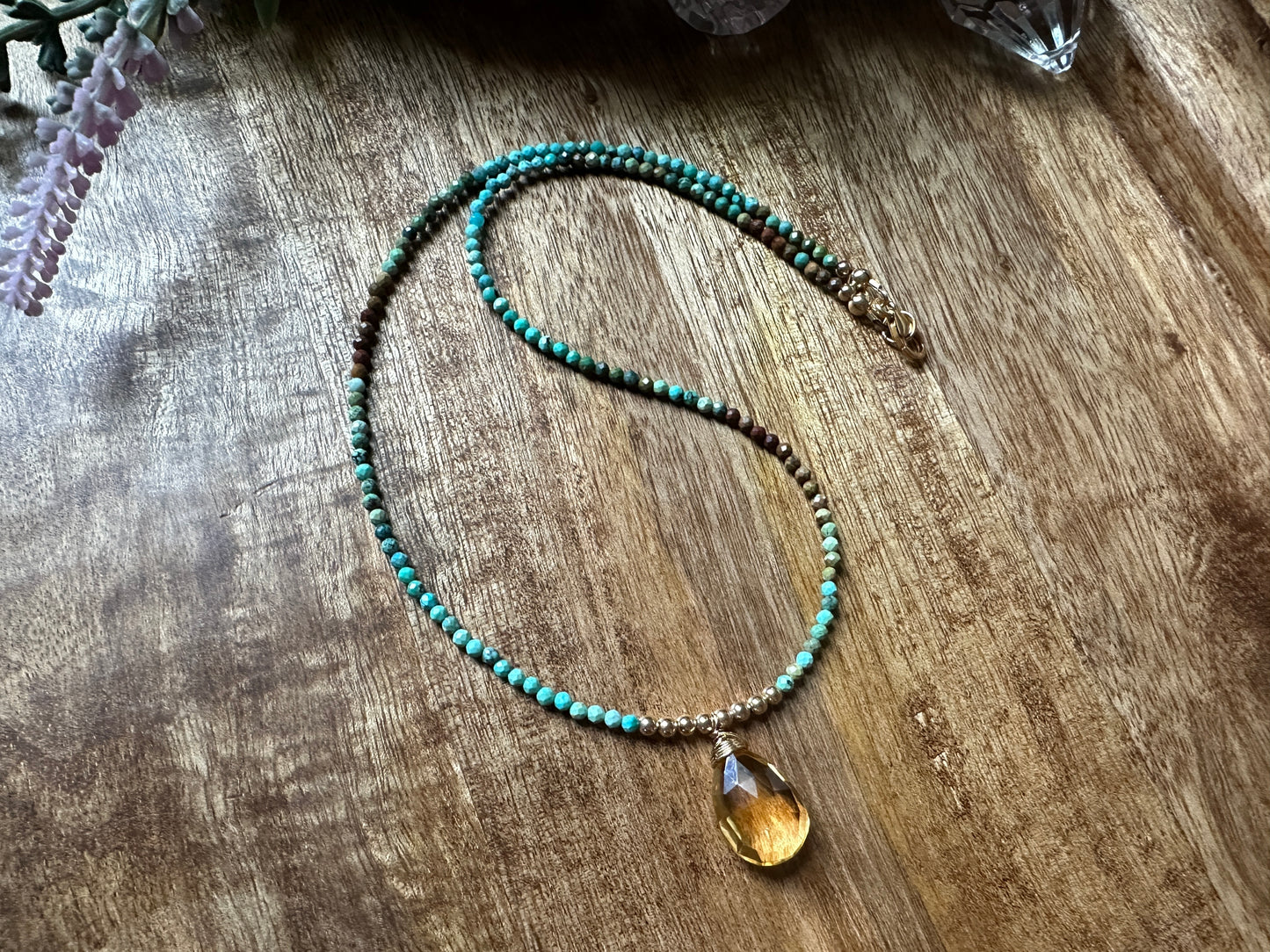 14kt Gold Filled Dainty Turquoise and Citrine Necklace