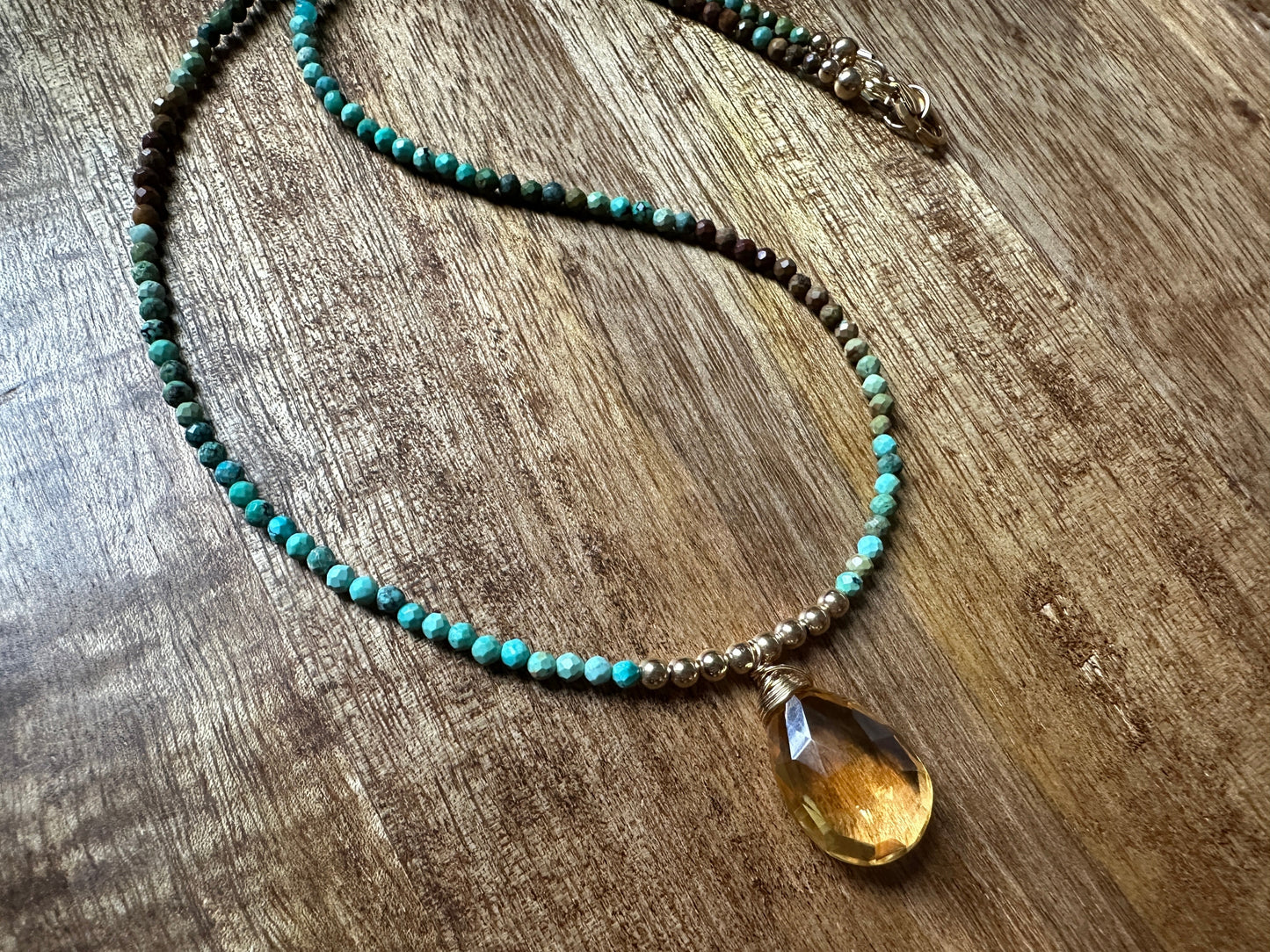 14kt Gold Filled Dainty Turquoise and Citrine Necklace