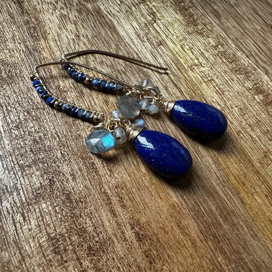 Embellished Threader Earrings - Lapis Lazuli
