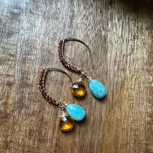 Embellished Petal Threader Earrings -Amazonite
