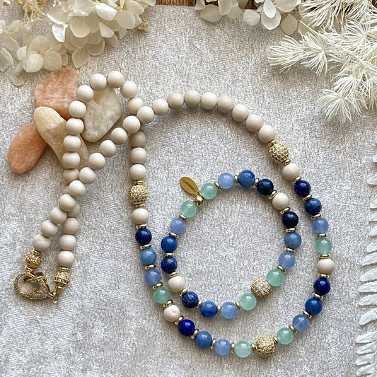Coastal Blues CZ Beaded Necklace and Bracelet Set