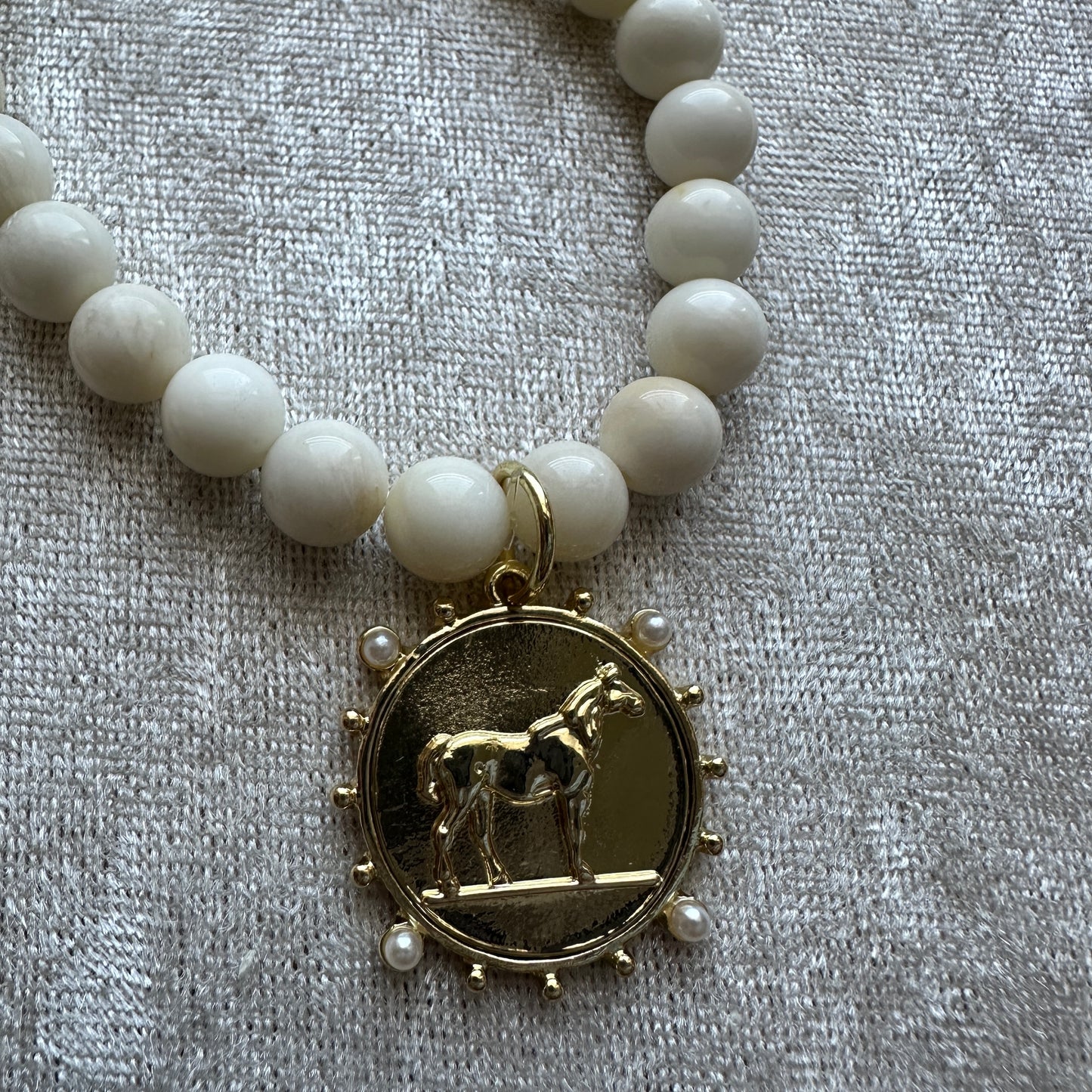 White Moonstone Horse Medallion Bracelet