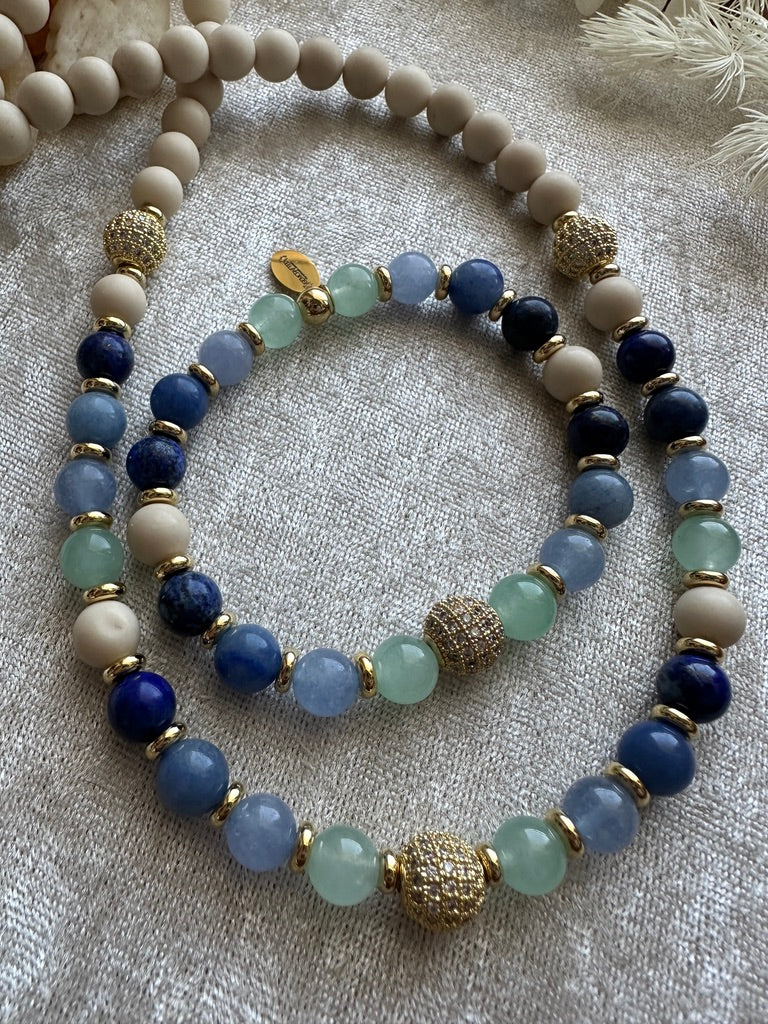 Coastal Blues CZ Beaded Necklace and Bracelet Set