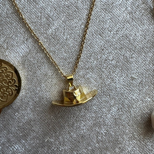 Gold Stainless Steel Cowboy Hat Charm Necklaces
