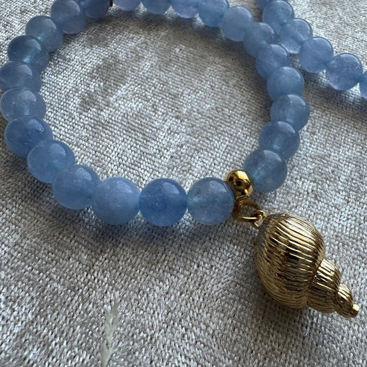 Blue Quartz Conch Shell Charm Bracelet
