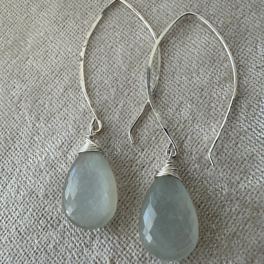 Sterling Silver Large Gray Moonstone Drop Earrings