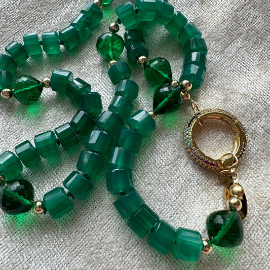 Green Onyx Cylinder Knotted Necklace