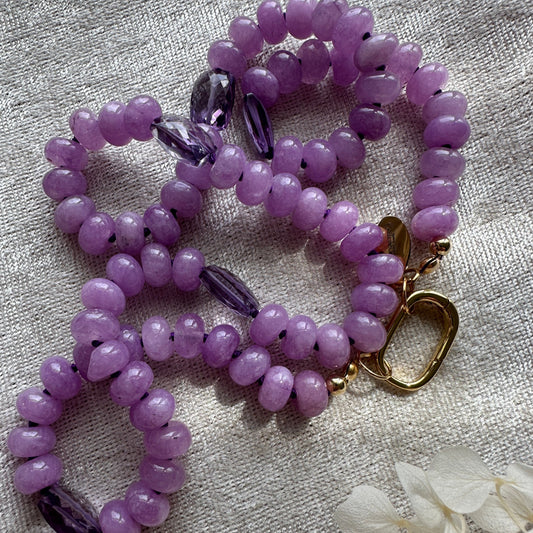 Lavender Jade Knotted Rondelle Necklace