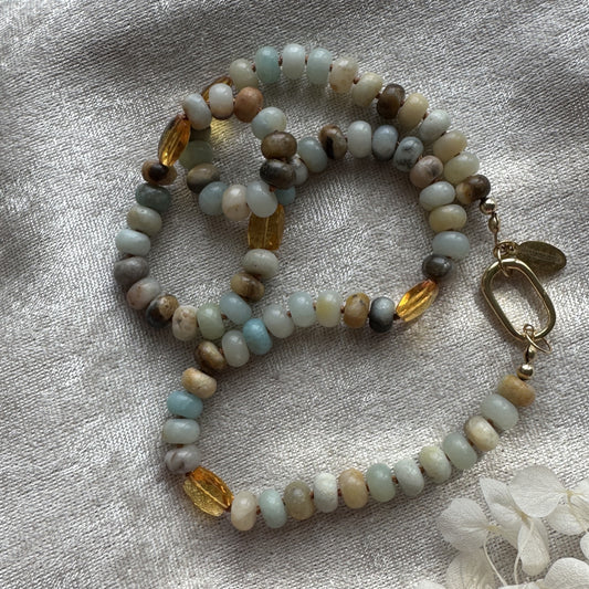 Golden Amazonite Knotted Rondelle Necklace