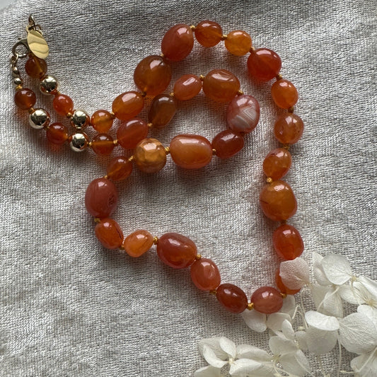 Red Botswana Agate Nugget Knotted Necklace