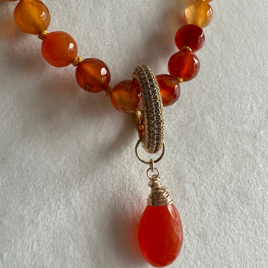 Carnelian Knotted Necklace With CZ Charm