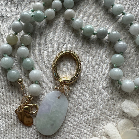 Burmese Jade Knotted Necklace With CZ Charm