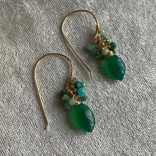 Green Onyx Mini Cluster Earrings