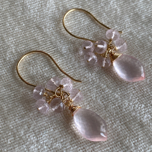 Rose Quartz Mini Cluster Earrings
