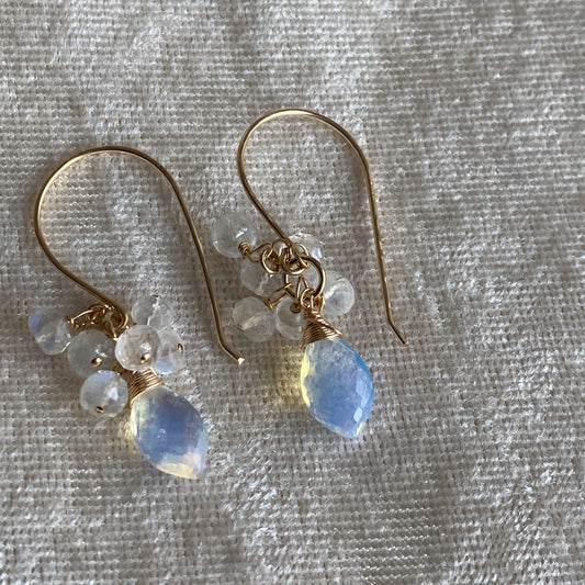 Opalite and Rainbow Moonstone Mini Cluster earrings