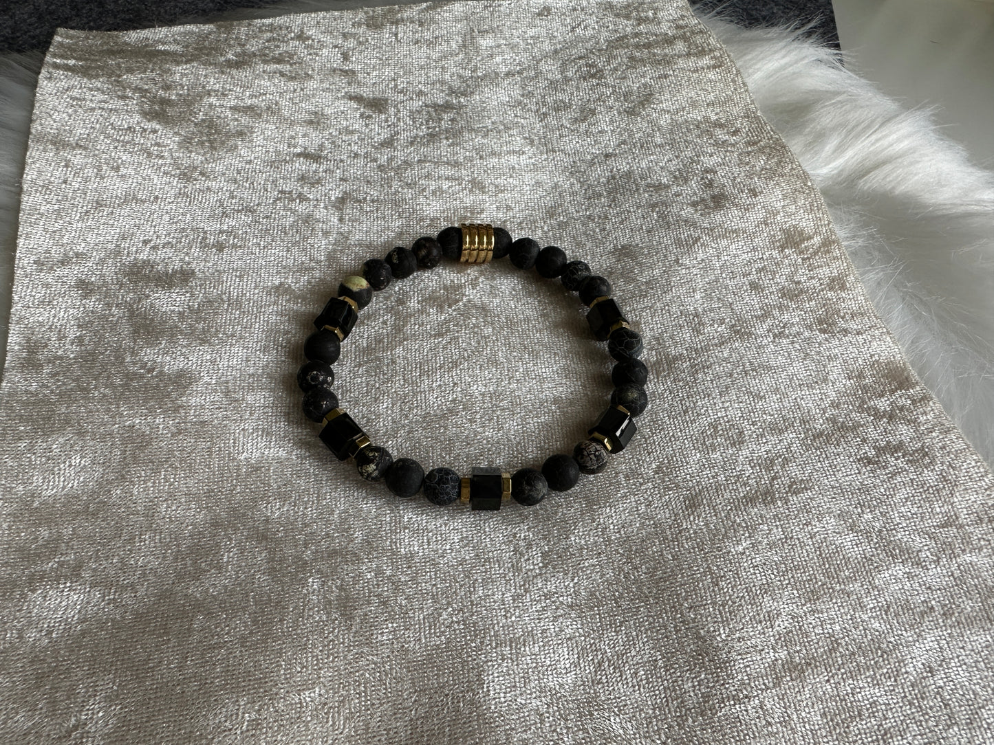 Black and Gold Fire Agate Bracelet
