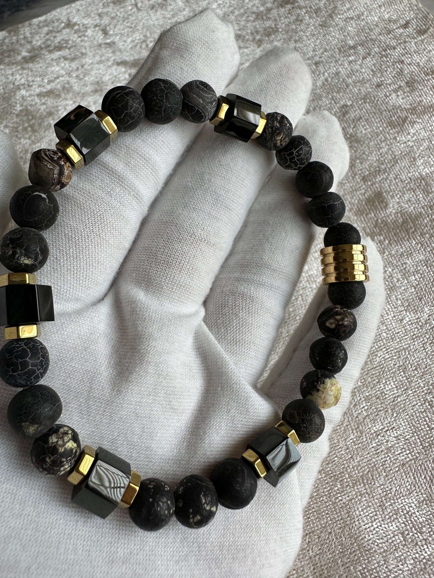Black and Gold Fire Agate Bracelet