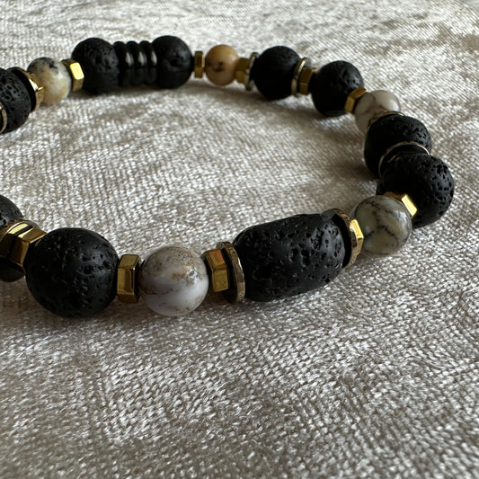 African Dendritic Opal and Lava Stone Bracelet