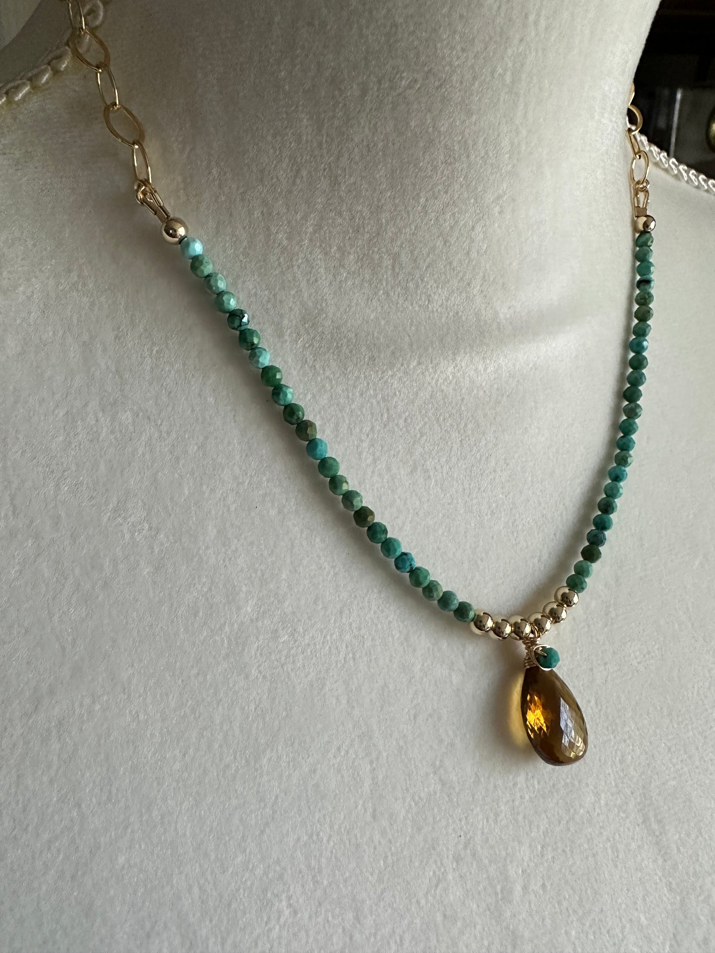 Turquoise and Whiskey Quartz Chain Necklace