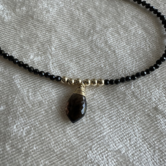 14kt Gold Filled Dainty Black Spinel Necklace