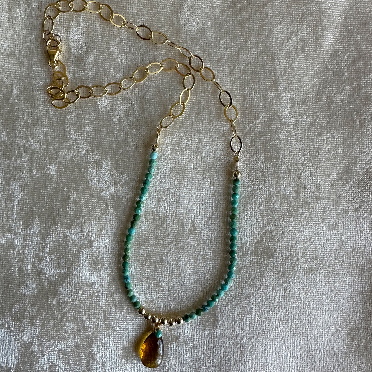 Turquoise and Whiskey Quartz Chain Necklace