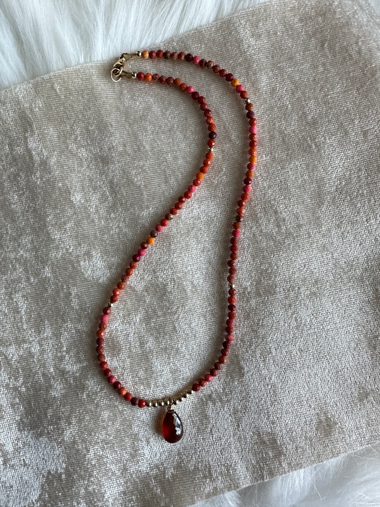 14kt Gold Filled Dainty Coral and Garnet Necklace