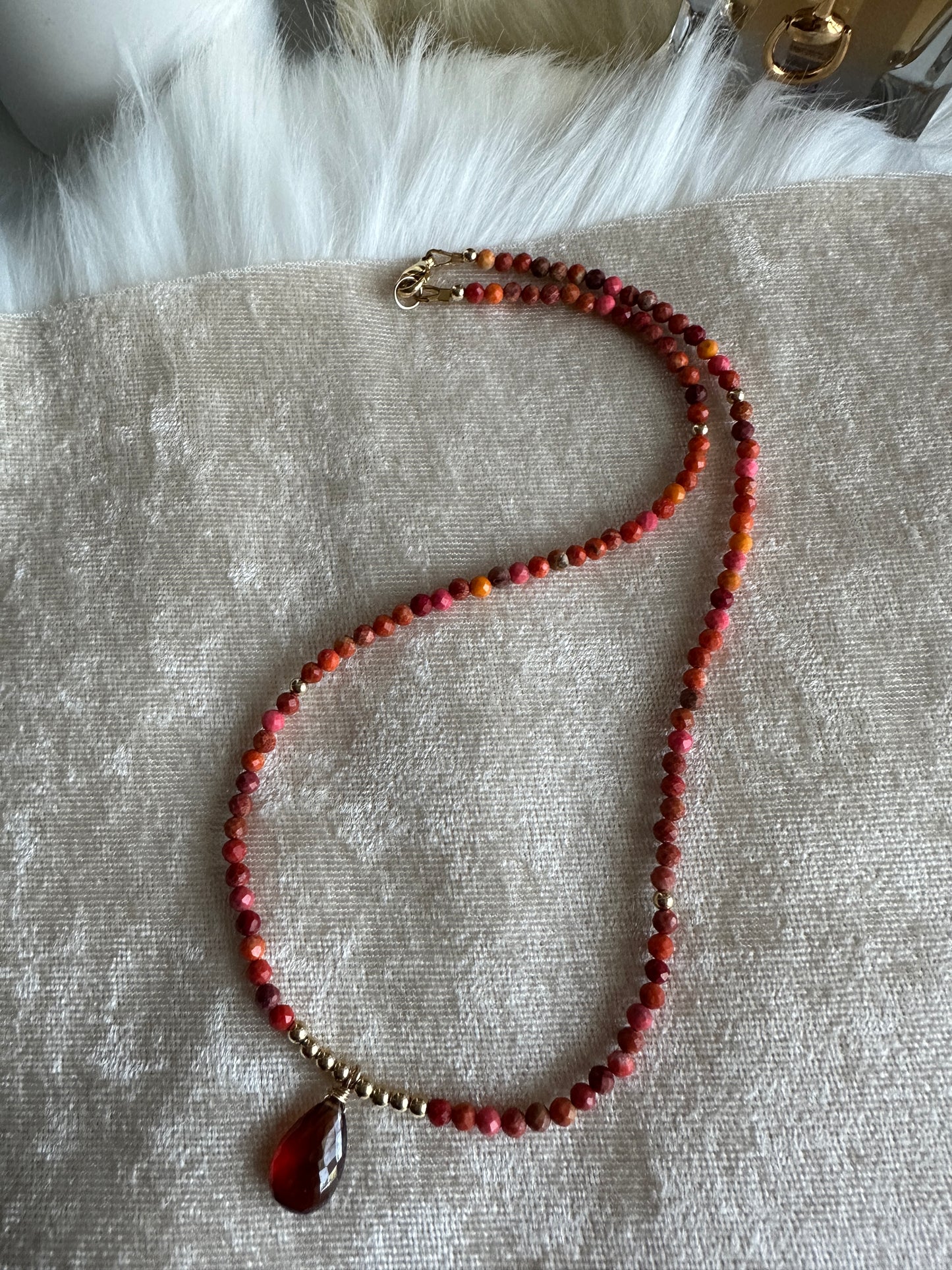 14kt Gold Filled Dainty Coral and Garnet Necklace