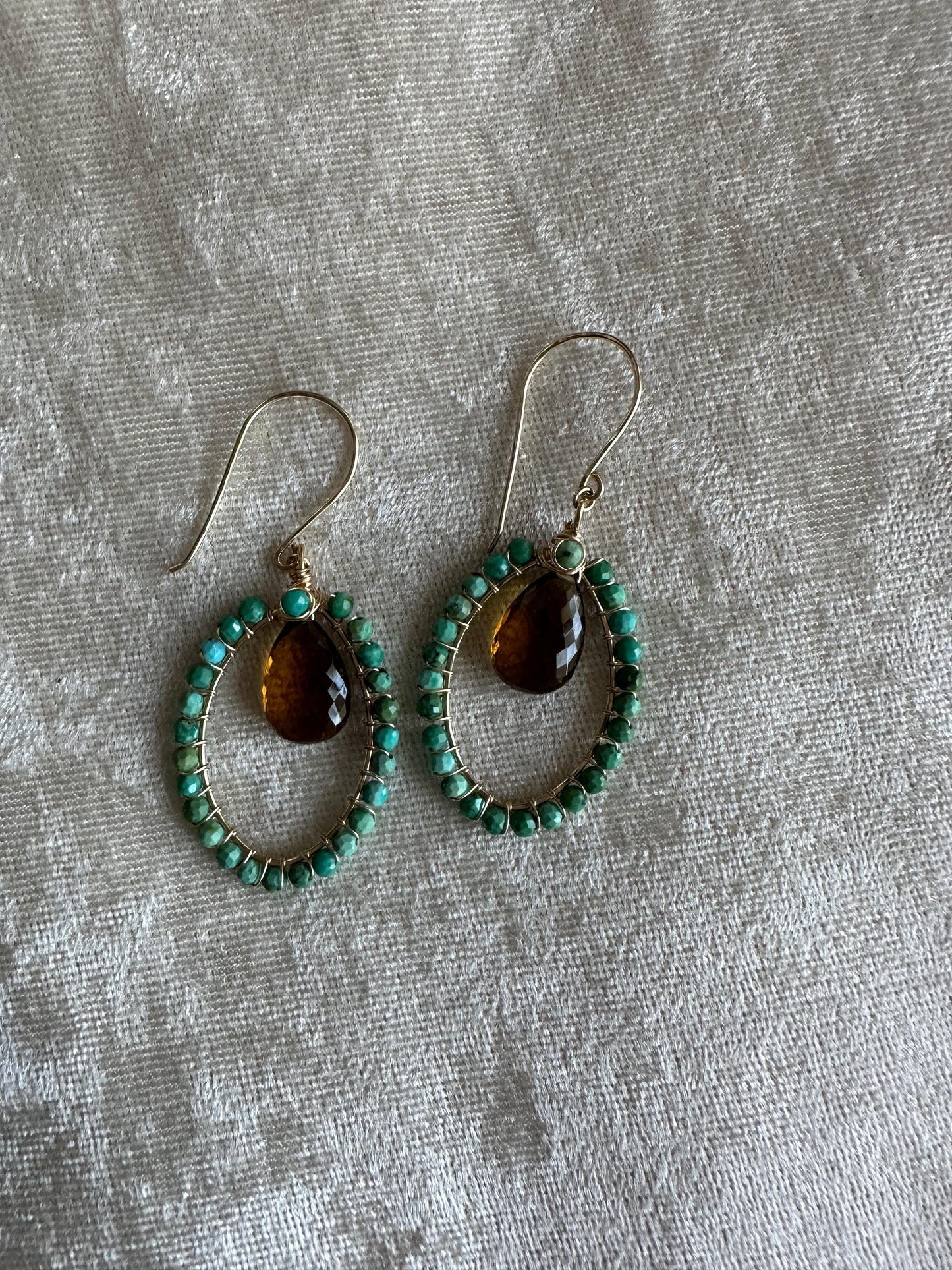 14kt Gold Filled Turquoise and Whiskey Quartz Earrings