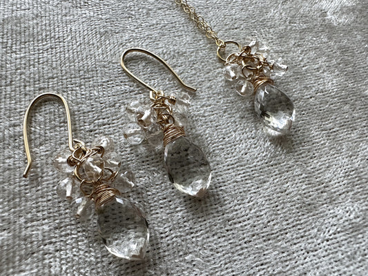 Rock Crystal Mini Cluster Necklace and Earrings