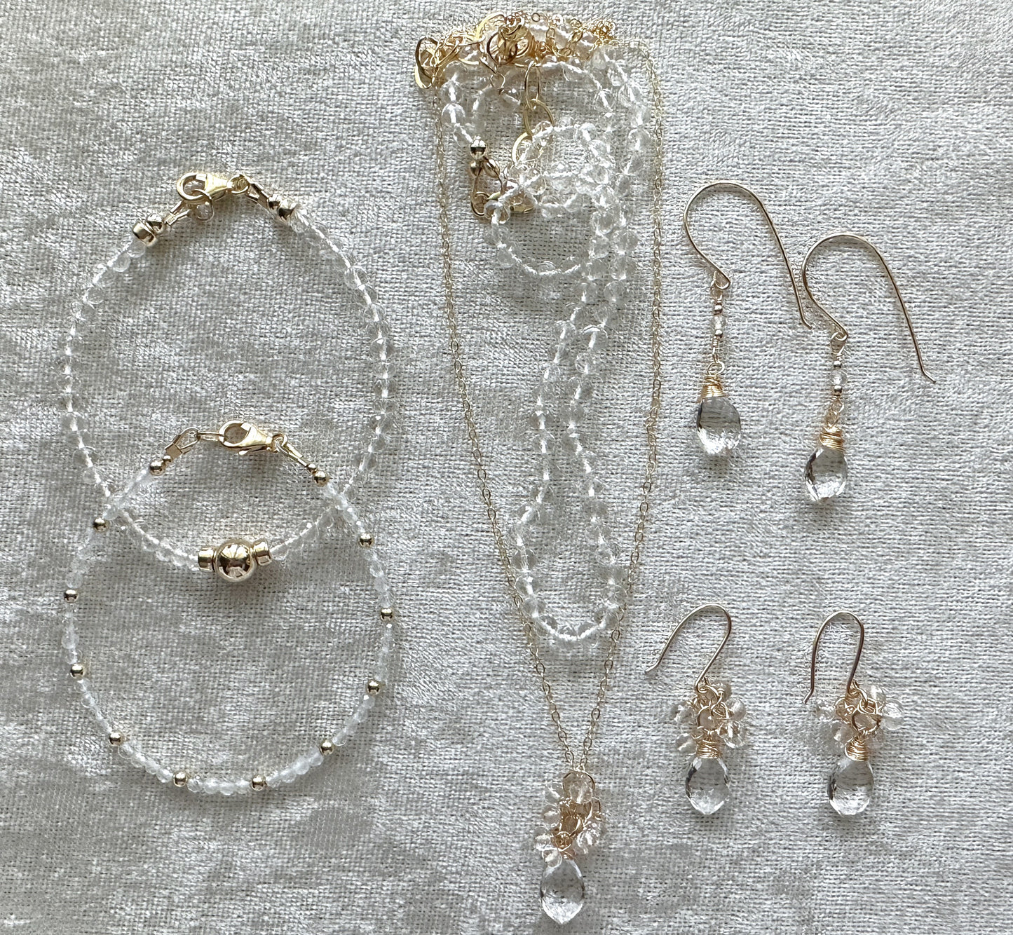 Rock Crystal Mini Cluster Necklace and Earrings