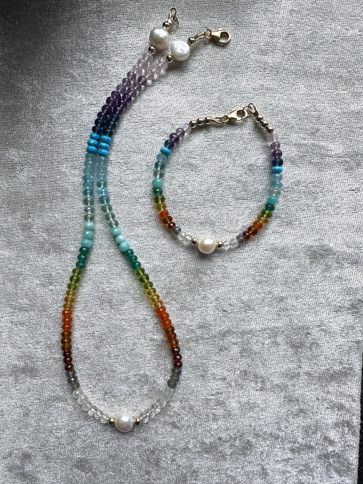 Pearl Focal Rainbow Necklace and Bracelet