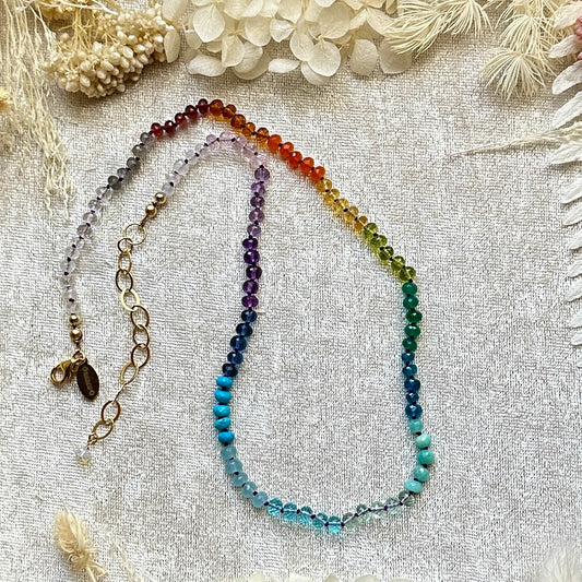 Hand-knotted Rainbow Gemstone Necklace