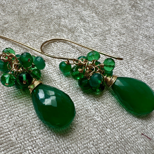 Large Green Onyx Cluster Earrings