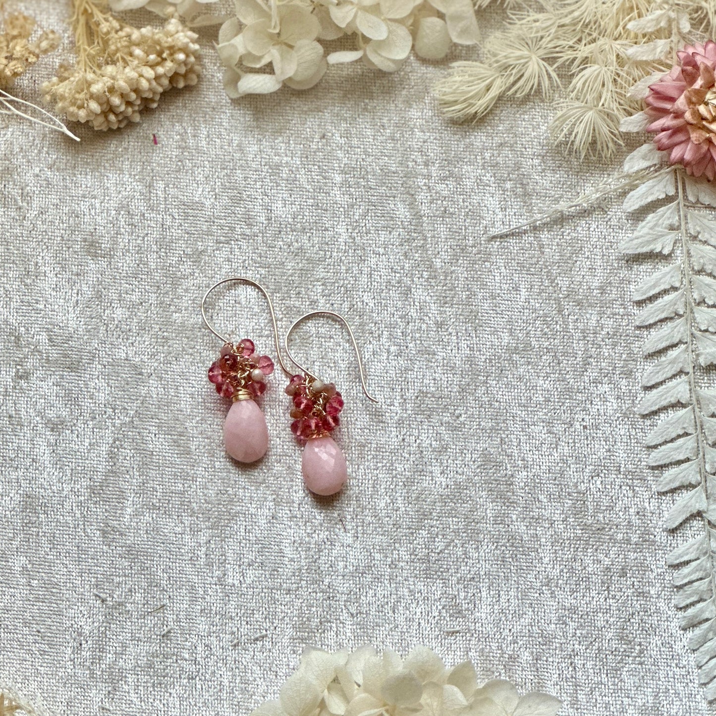 Large Pink Opal Cluster Earrings
