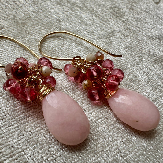 Large Pink Opal Cluster Earrings