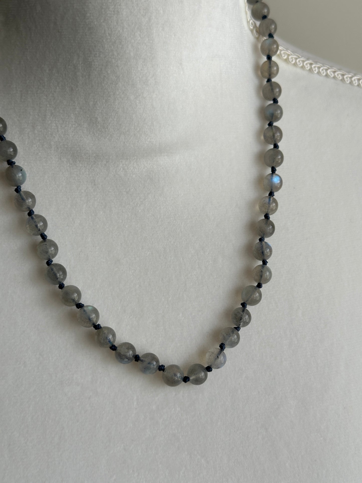 Labradorite Knotted Necklace With CZ Clasp