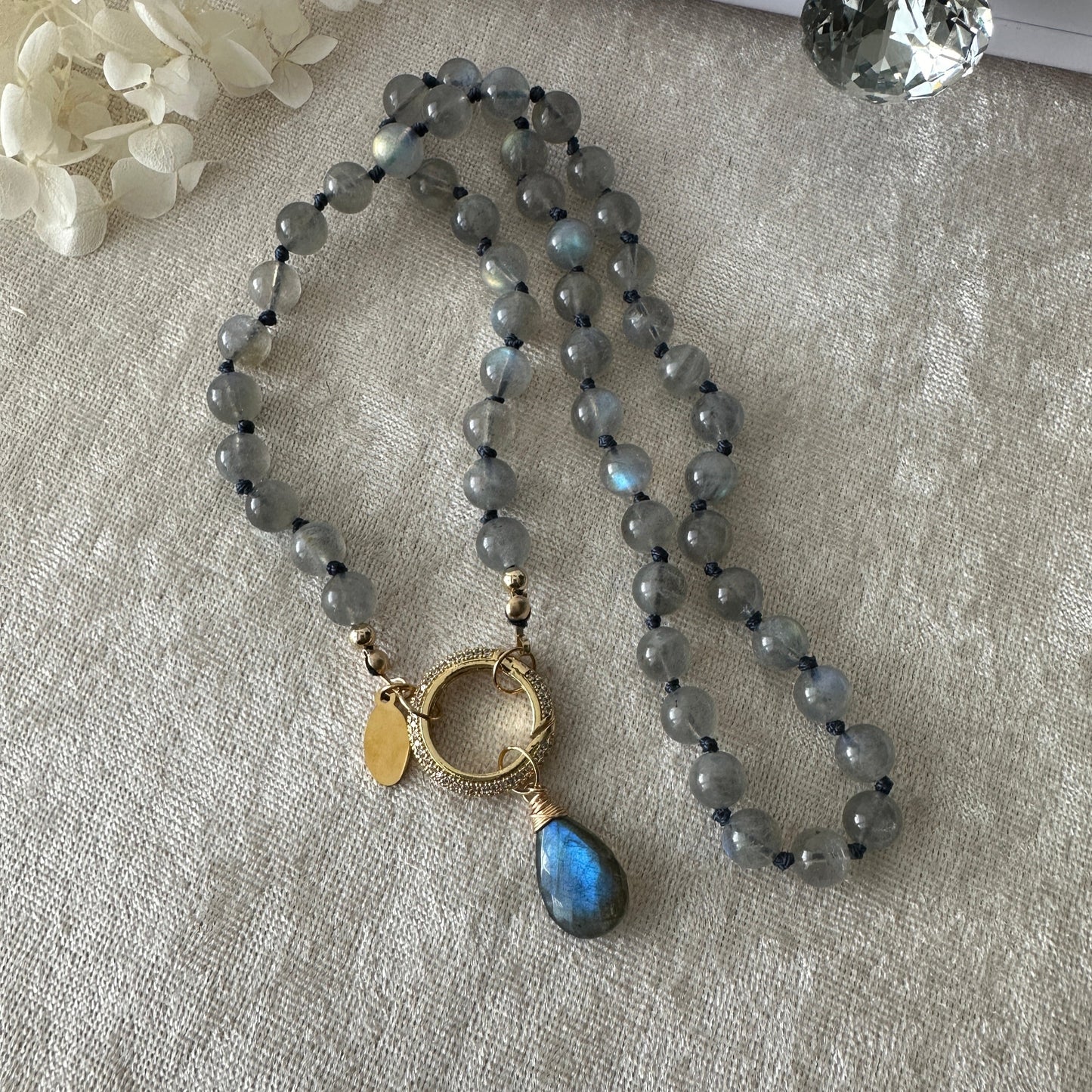 Labradorite Knotted Necklace With CZ Clasp