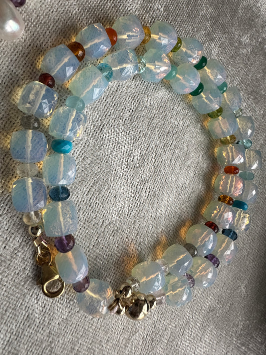 Opalite Cube Rainbow Fire Necklace